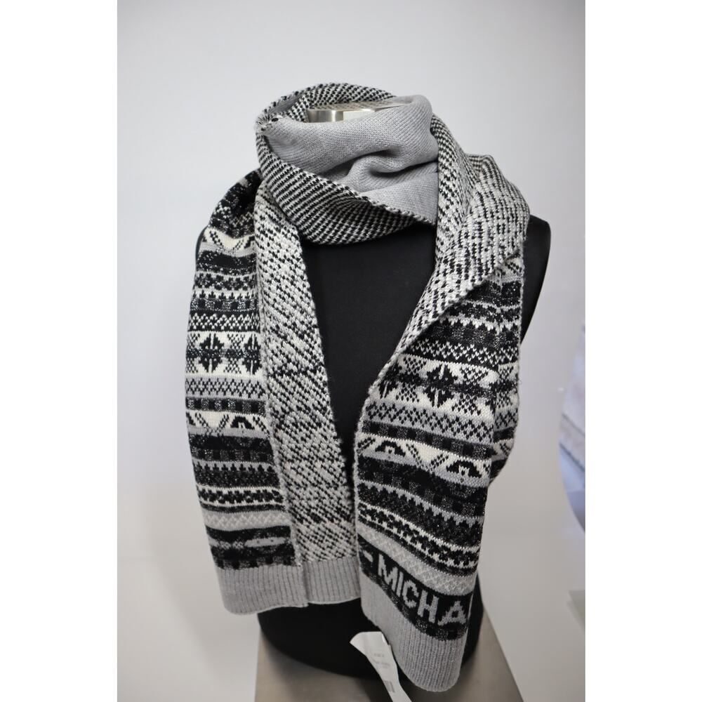 Michael Kors Holiday Patterned Grey, Black, and Silver‎ Scarf One Size
